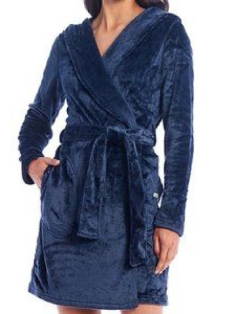 UGG MIRANDA‎ VELOUR PLUSH HOODED BATH ROBE NAVY BLUE SIZE S